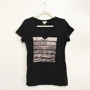 Guess Graphic Cotton T-Shirt Short Sleeve Tee Black Monochrome Junior’s Size XL
